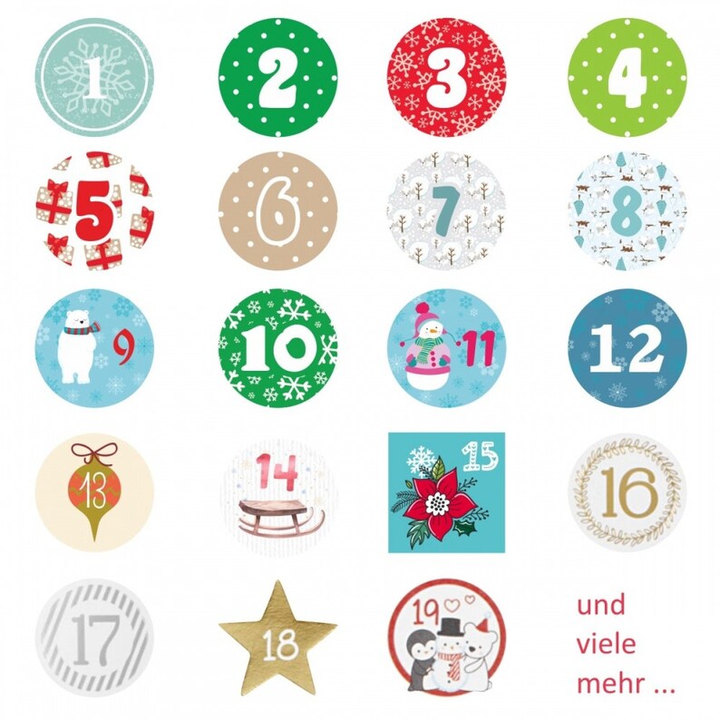24 Advent Calendar Numbers Stickers Stickers Watercolor Etsy