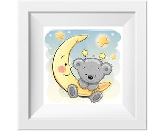 022 Kinderzimmer Bild Teddy Mond Poster 20 x 20 cm