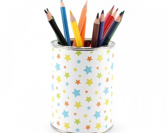 Gobelet à stylos étoiles colorées avec 12 crayons de couleur triangulaires | Trousse enfant porte-stylo organisateur de bureau fille garçon