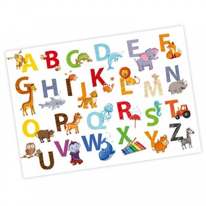 Kinder Lernposter Tier ABC - in 4 Größen - A3 A2 A1 70 x 50 cm Alphabet Schule lernen Wandbild Plakat