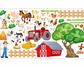 020 wall decal farm tractor farm animals cow chicken chick tree farmer in 6 different. Sizes *nikima*