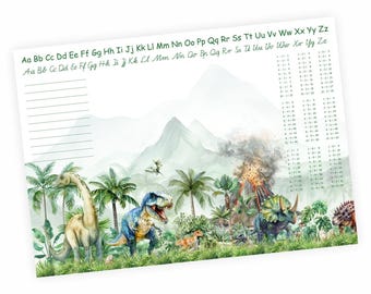 A3 Skrivbordsmatta Dinosaurier med vulkan T-Rex Triceratops Papper 50 Ark Skrivunderlägg Barnrum Ritblock Anteckningsblock