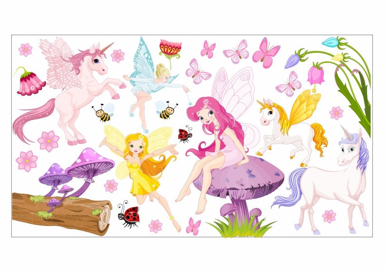 010 Wall decal elf magic mushroom unicorn fairy nikima in 6 different versions. sizes image 1