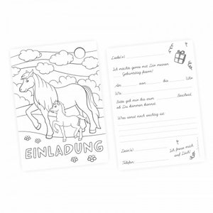 10 tarjetas de invitación para colorear caballos pony que incluyen 10 sobres transparentes
