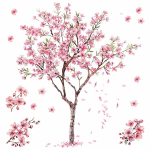 269 Muurtattoo Kersenbloesemboom in 2 maten Kersenbloesem Japan Aquarel Woonkamer Wanddecoratie
