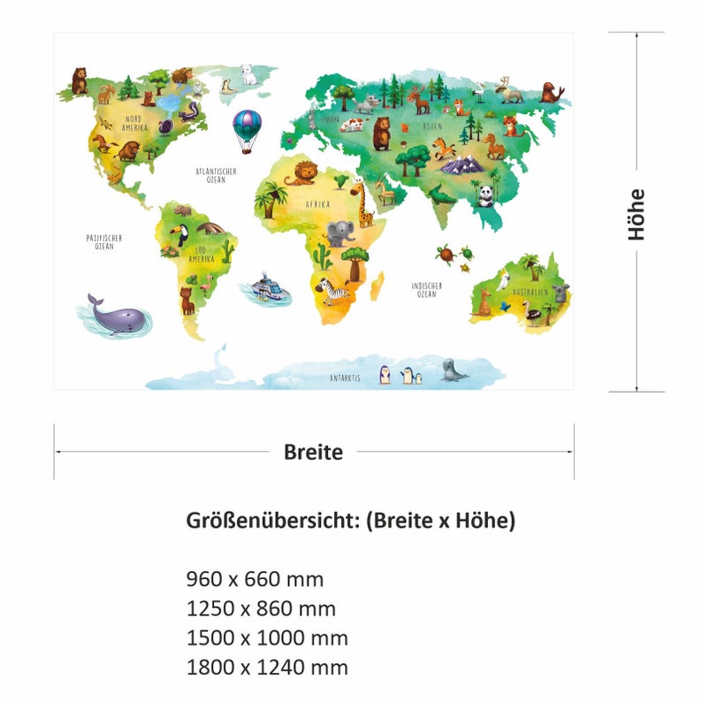202 Wall Decal World Map With Animals Nursery Wall Decor Etsy