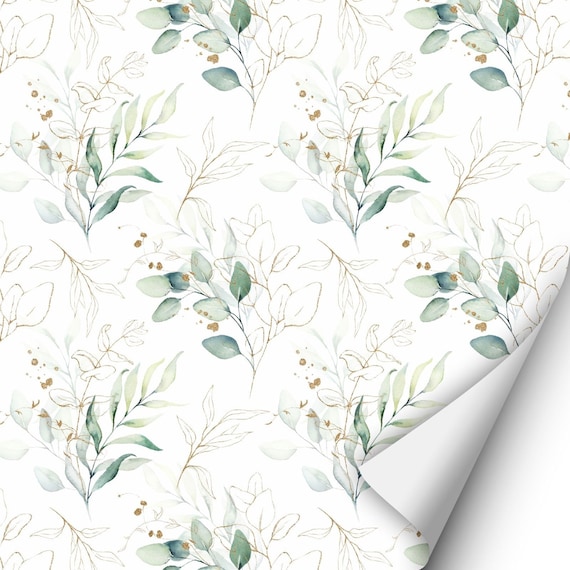2 x 0,9 m selbstklebende Folie - Floral weiß/grün/gold (16,66 Euro/m2) Klebefolie Dekorfolie Möbelfolie