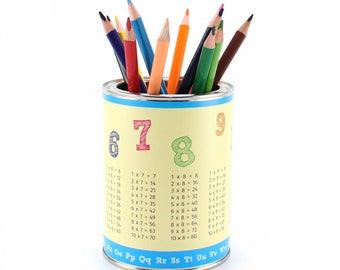 Pen cup 1x1 et ABC avec 12 crayons de couleur triangulaires| Trousse enfant porte-stylo organisateur de bureau fille garçon