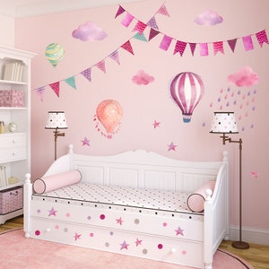 015 Wall decal garland pennant chain balloon cloud rain stars pink berry purple nikima in 6 different versions. sizes image 3