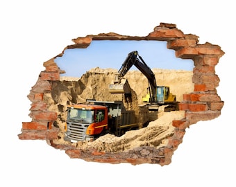 071 Wall tattoo construction site excavator truck - hole in the wall - children's room in 6 sizes children's room wall decoration sticker decal