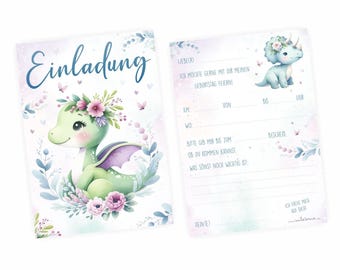 INSTANT DOWNLOAD - Invitation card Dino girl for children's birthday invitation birthday birthday invitation digital print immediately