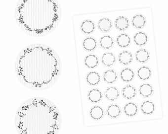 24 Universaletiketten - Blumenranke weiß - rund 4 cm Ø - Haushaltsetiketten Sticker Aufkleber