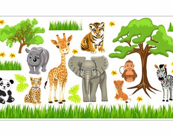 088 wall decal zoo jungle animals animals lion elephant savannah tree panda rhino tiger kangaruh *nikima* in 4 different versions. sizes