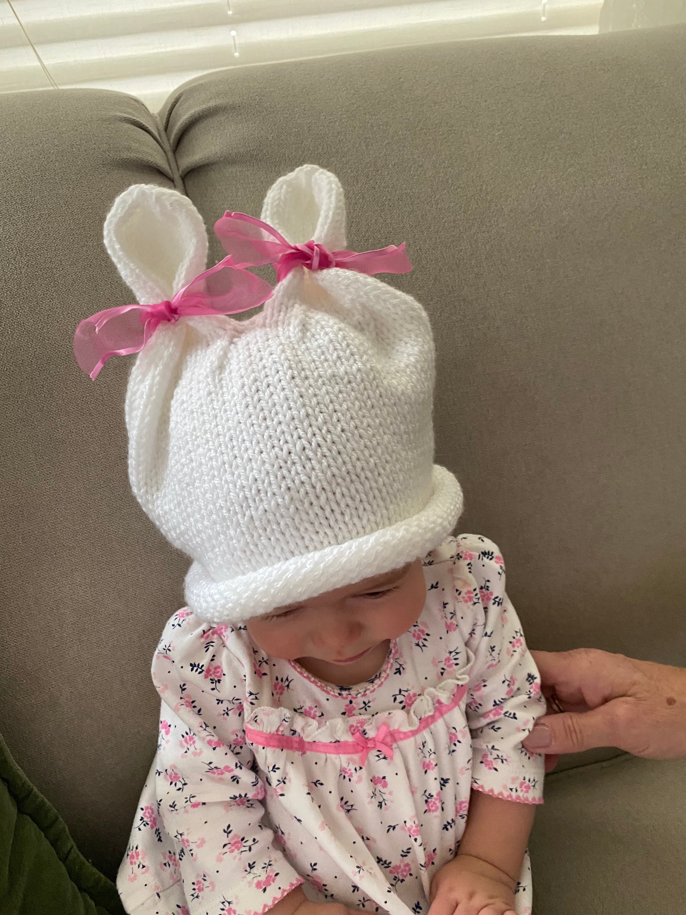 Ships Next Day Hand Knit Bunny Hat and 