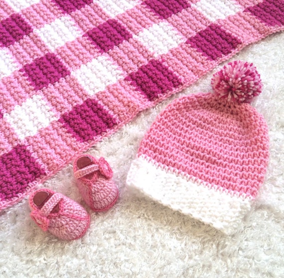 Hand Knit Gingham Baby Hat