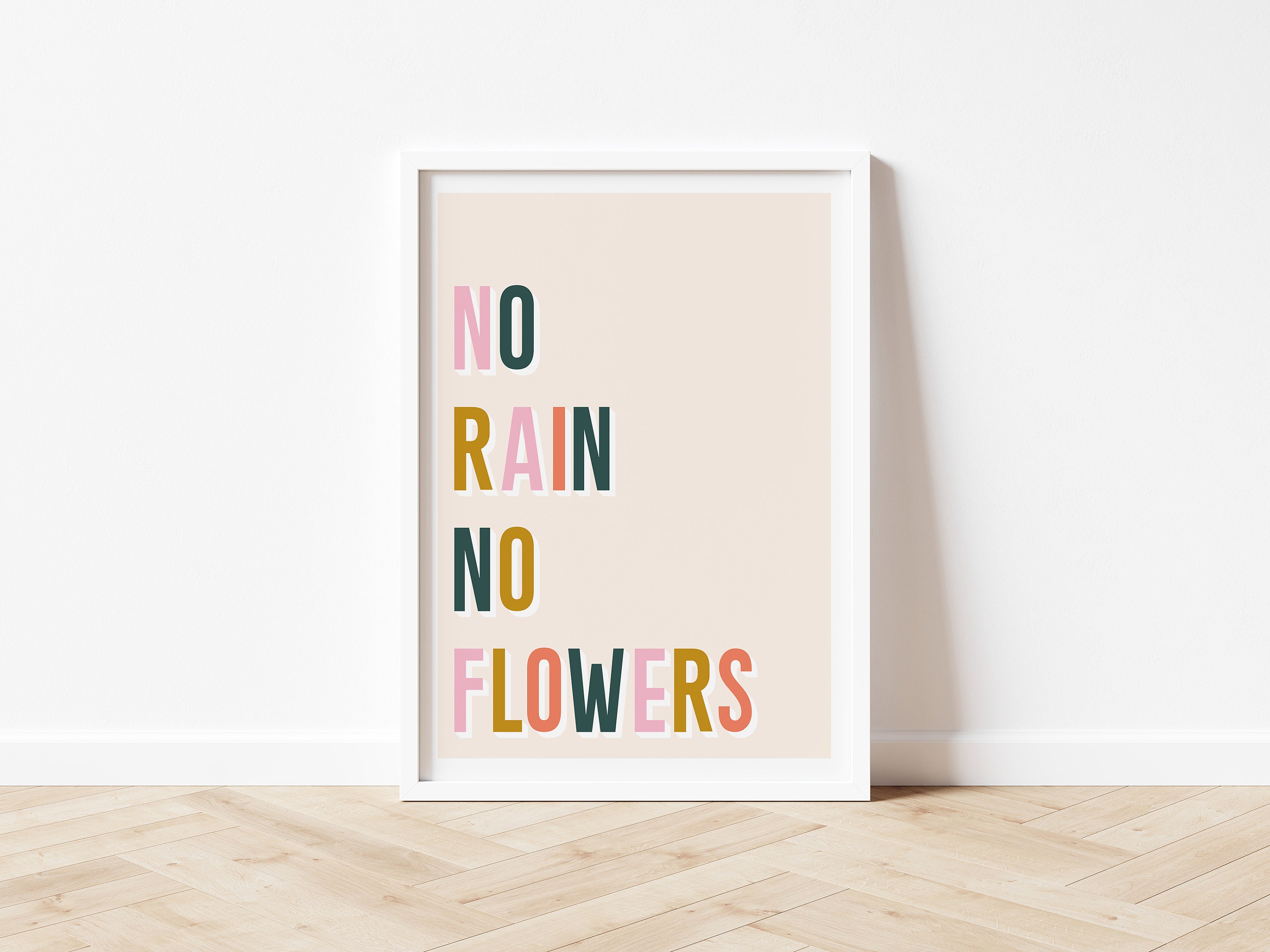No Rain No Flowers Quote Typography Art Print Quote Art Etsy