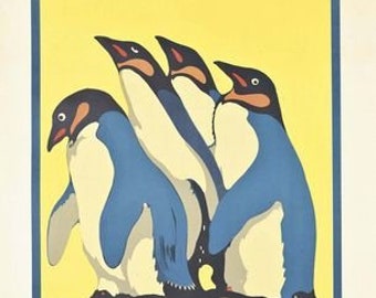 Vintage 1921 London Zoo Penguins Poster A4//A3//A2//A1 Print