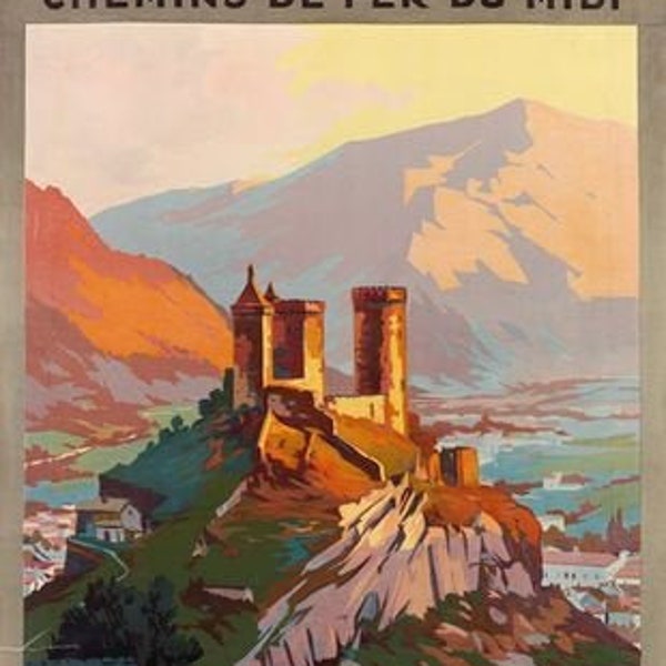 vintage Français Pyrénées Foix Tourisme Affiche A3 Imprimer