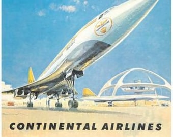 Vintage Continental Airlines Concorde Advertising Poster Print A3