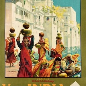 Impresión A3 del cartel de turismo de Udaipur de los ferrocarriles estatales indios vintage
