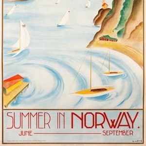 Impresión A3 del cartel de turismo vintage de verano en Noruega