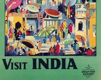 Vintage Indian State Railways Visit India Tourism Poster A3 Print