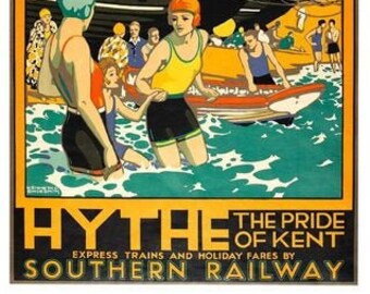 Vintage Southern Railway Hythe Kent Railway Poster Print A3