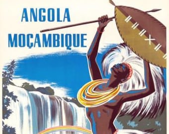 Vintage Portugese Angola Mozambique Tourism Poster A3 Print
