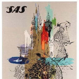 Vintage SAS Scandinavian Airlines Flights To The Middle East Poster A3 Print