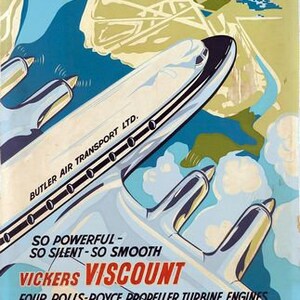 Stampa A3 del poster vintage dell&#39;aviazione Vickers Viscount degli anni &#39;50