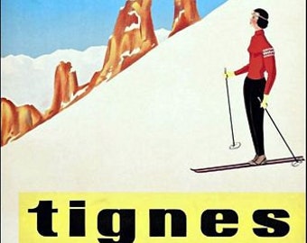 Vintage Tignes Winter Sports Tourism Poster A3 Print