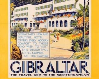 Vintage Rock Hotel Gibraltar Turismo Cartel A3 Impresión
