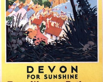 Vintage Devon – Glorious Devon GWR Railway Travel Poster Print – A1/A2/A3/A4