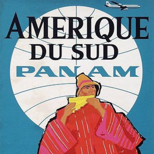 Vintage Pan Am Flights To South America Airline Poster A3 Print