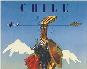 VINTAGE CHILE SAS AIRLINES TRAVEL A4 POSTER PRINT
