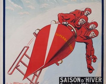 Vintage 1930 World Bobsleigh Championships Montreaux Poster A3//A2//A1 Print