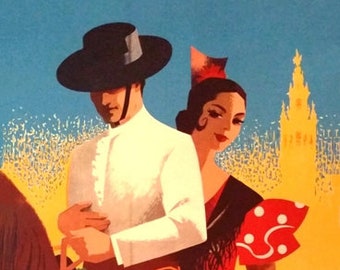 1960/'S VINTAGE SPANISH SEVILLE SPRING FESTIVAL A3 POSTER REPRINT