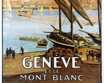 vintage Genève Mont Blanc Tourisme Suisse Affiche A3 Imprimer
