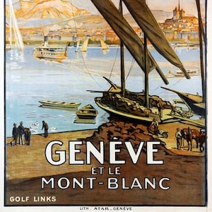 Vintage Geneva Mont Blanc Swiss Tourism Poster A3 Print