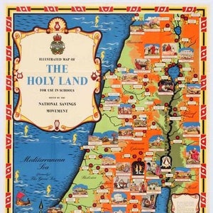 Vintage National Savings Map of The Holy Land Poster A3/A2/A1 Print