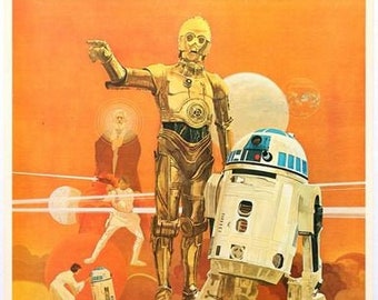 Vintage 1970's Star Wars R2-D2 C-3PO Movie Poster A3/A2/A1 Print