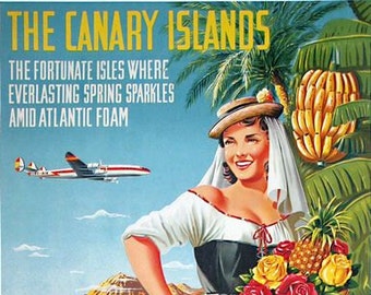 Vintage Iberia Flights to The Canary Islands Poster A3 Print