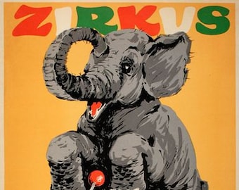 Vintage German Circus Elephant Poster  A3 Print