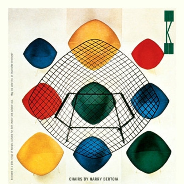 Publicité vintage Knoll du milieu du siècle pour les chaises Bertoia, impression poster A3 V.2