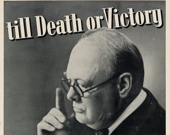 Vintage Winston Churchill WW2 Till Death or Victory Propaganda Poster A3 Print