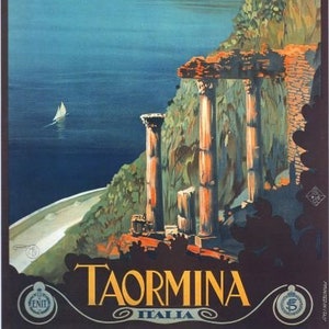 Vintage Taormina Sicilië Italiaans toerisme poster A3/A2/A1 afdrukken