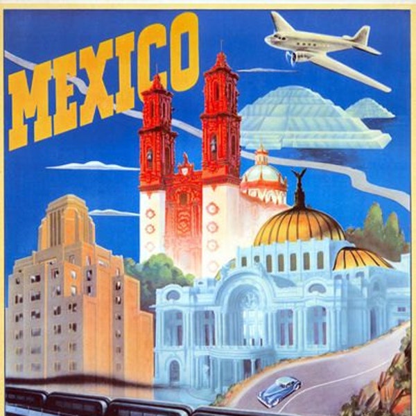 Vintage Mexico City Tourism Poster  A3 Print