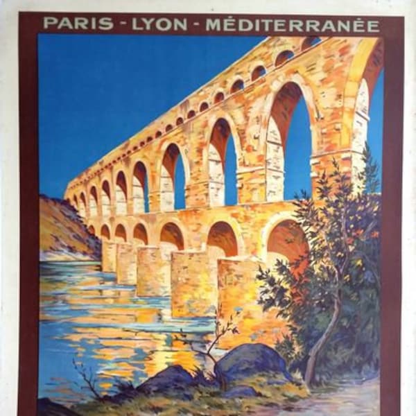 Affiche de tourisme vintage des chemins de fer français du Pont du Gard, impression A3/A2/A1