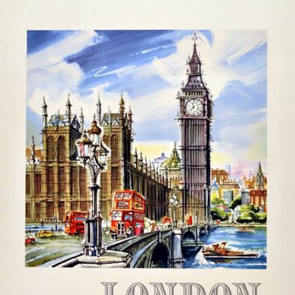 Vintage Qantas Flights to London Airline Poster A3 Druck