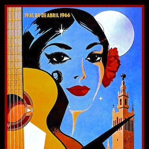 Vintage 1966 Festival de Sevilla/ Feria Sevilla Viaje a España A3 Cartel Reimpresión